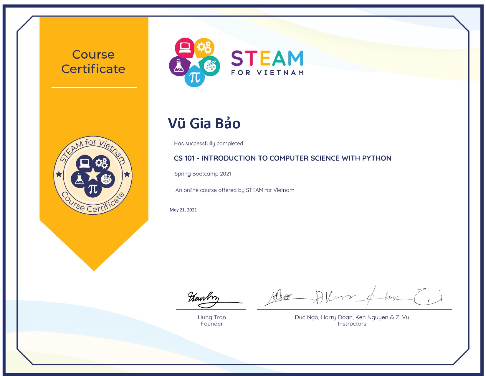 STEAM for Vietnam Course Completion